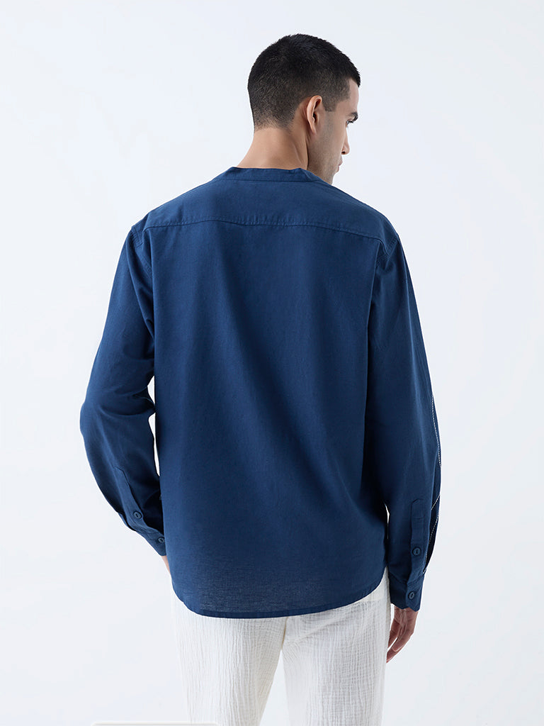 ETA Indigo Embroidered Relaxed-Fit Cotton-Blend Shirt