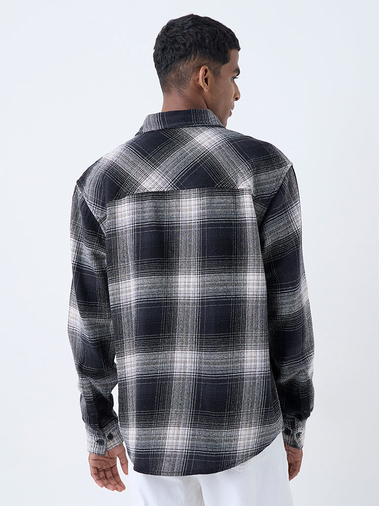 Nuon Black Checks Printed Relaxed-Fit Cotton Shirt