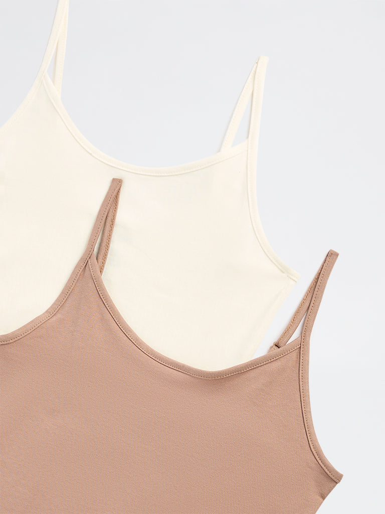 Wunderlove Beige Cotton-Blend Camisoles - Pack of 2