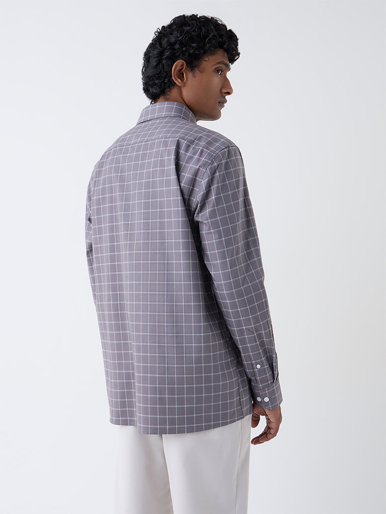 WES Formals Charcoal Checkered Relaxed-Fit Cotton Shirt