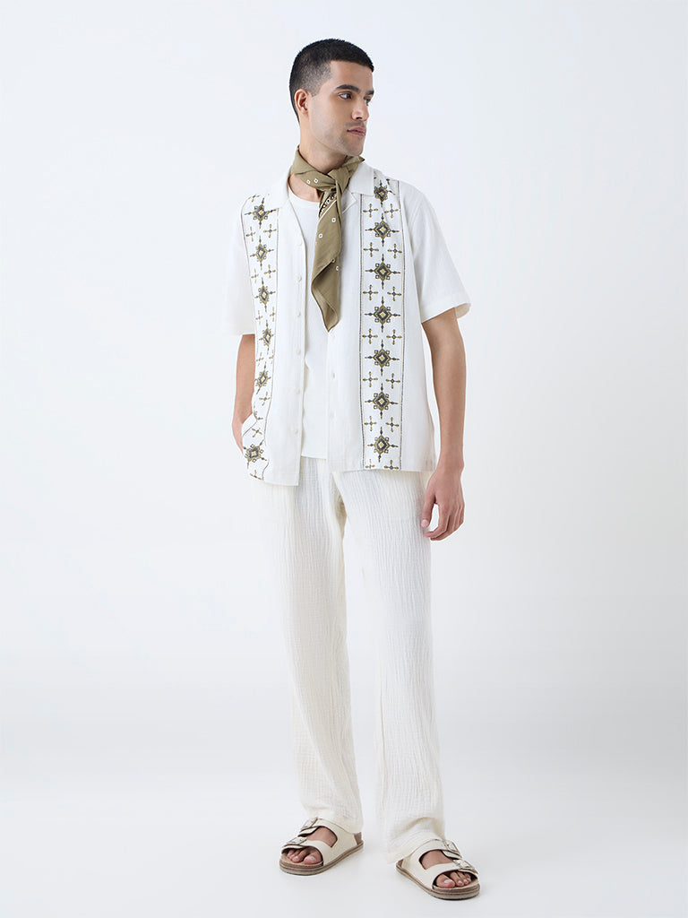ETA Off-White Embroidered Relaxed-Fit Cotton Shirt