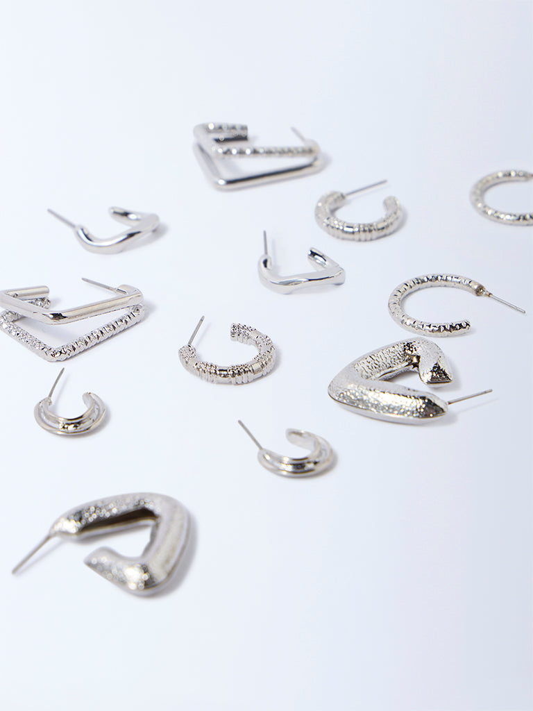 Westside Accessories Silver Textured Hoops - Pack of 6