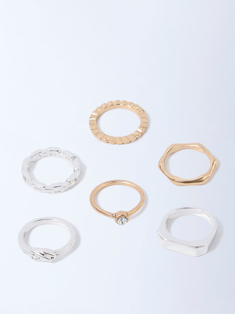 Westside Accessories Gold and Silver Dual Tone Finish Stacking Rings - Pack of 3