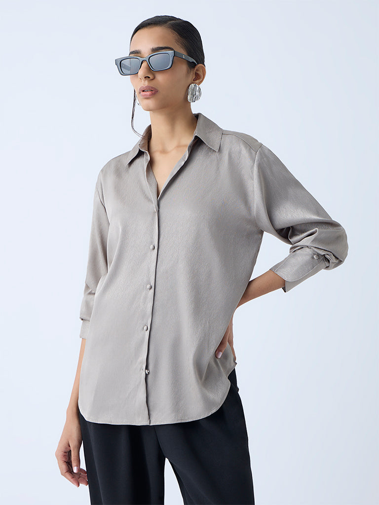 Wardrobe Grey Self-Patterned Shirt