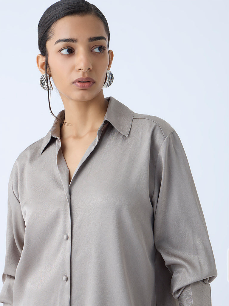 Wardrobe Grey Self-Patterned Shirt