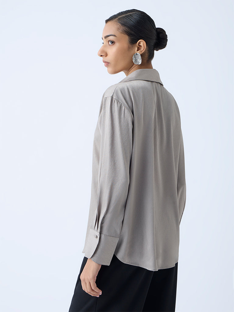 Wardrobe Grey Self-Patterned Shirt