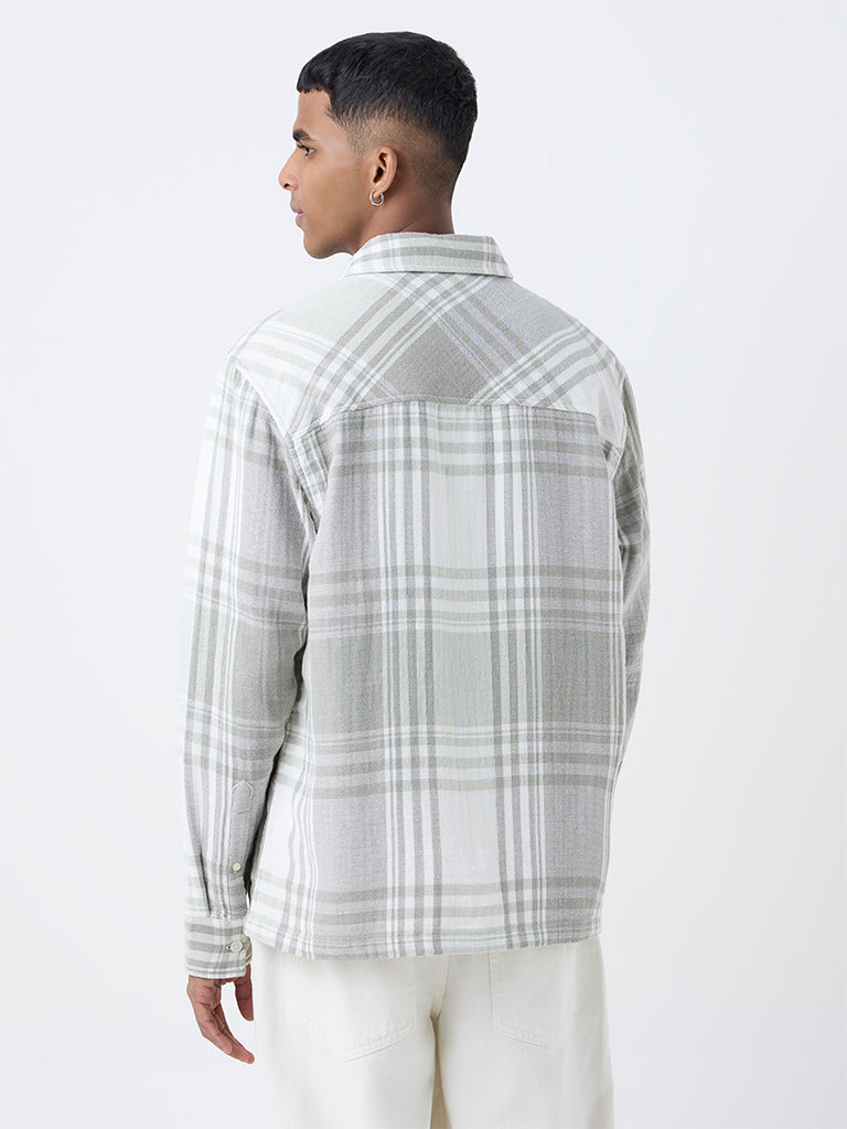 Nuon Sage Check Pattern Relaxed-Fit Cotton Shirt