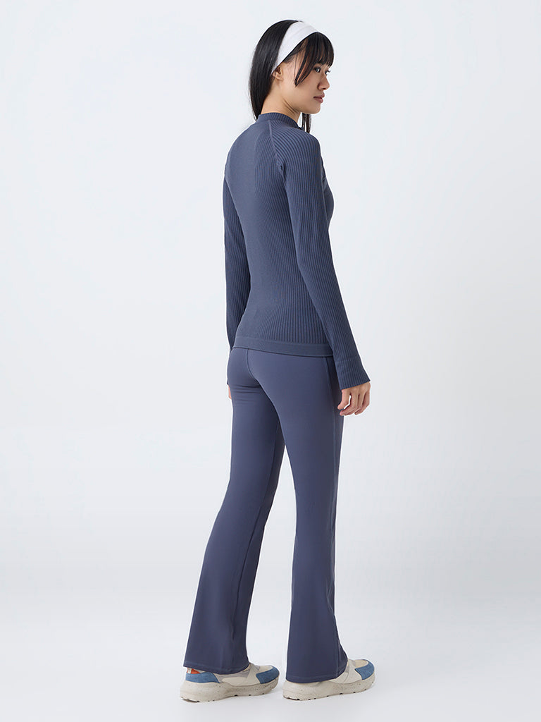 Nuoflexx Grey Ribbed-Textured High-Rise Pants
