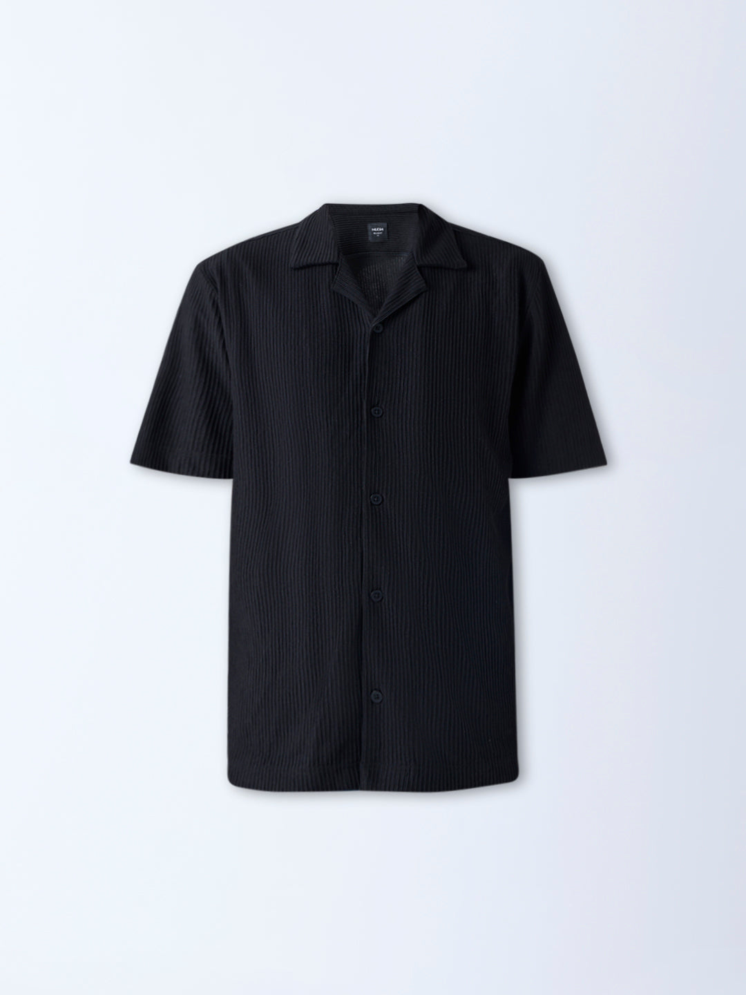 Nuon Black Ribbed-Textured Relaxed-Fit Shirt