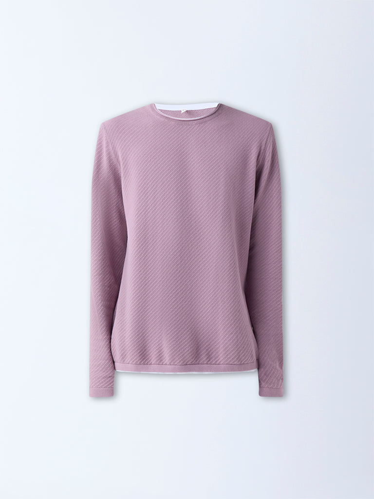 ETA Dusty Pink Textured Relaxed-Fit Cotton Sweater