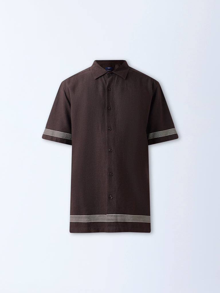 Ascot Dark Brown Striped Relaxed-Fit Shirt