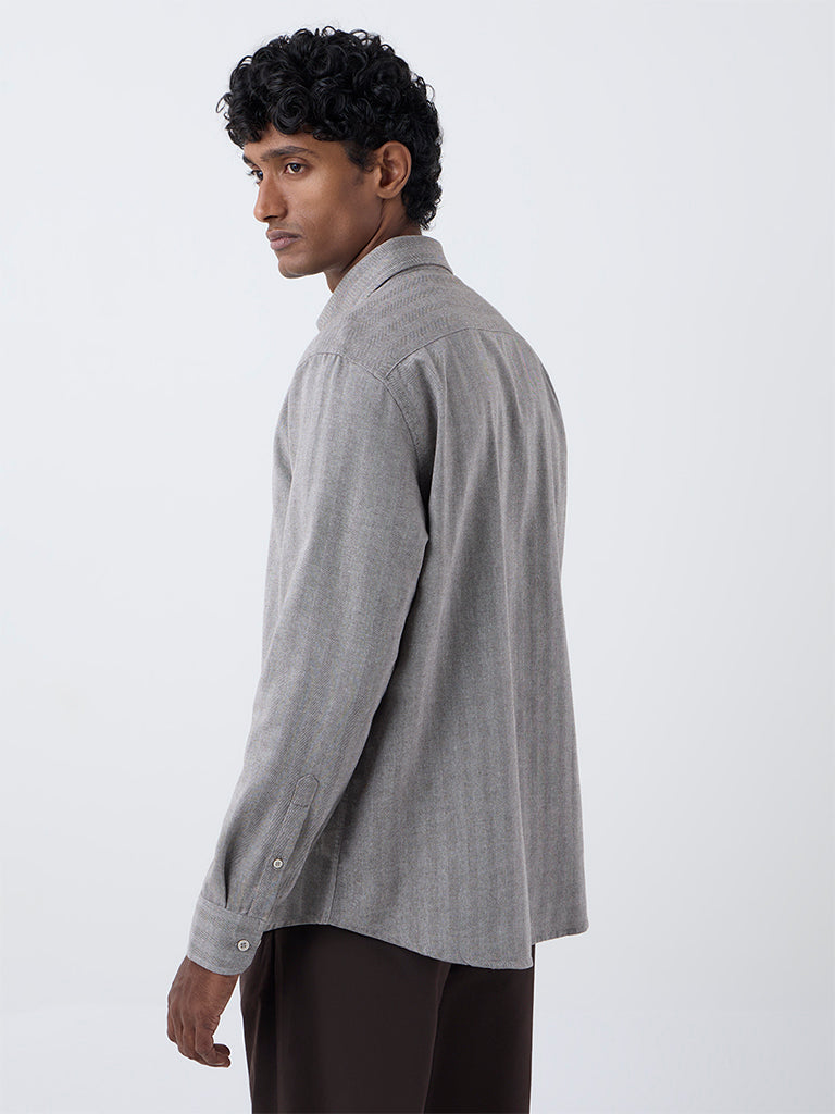 Ascot Taupe Chevron Printed Relaxed-Fit Cotton-Blend Shirt