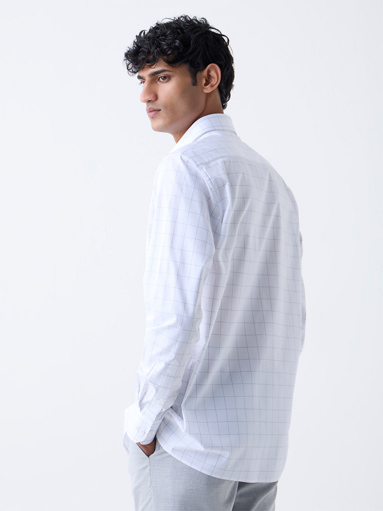 WES Formals White Checks Design Relaxed-Fit Cotton Shirt