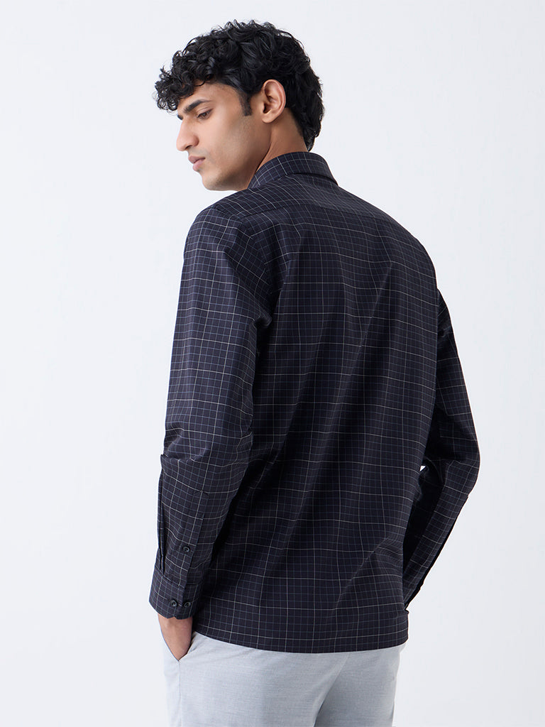 WES Formals Black Checkered Slim-Fit Cotton Shirt