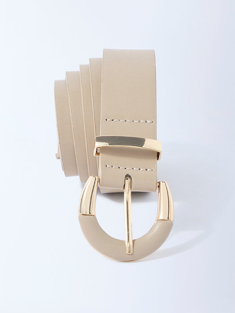 Westside Accessories Beige Dual-Tone Buckle Textured Belt