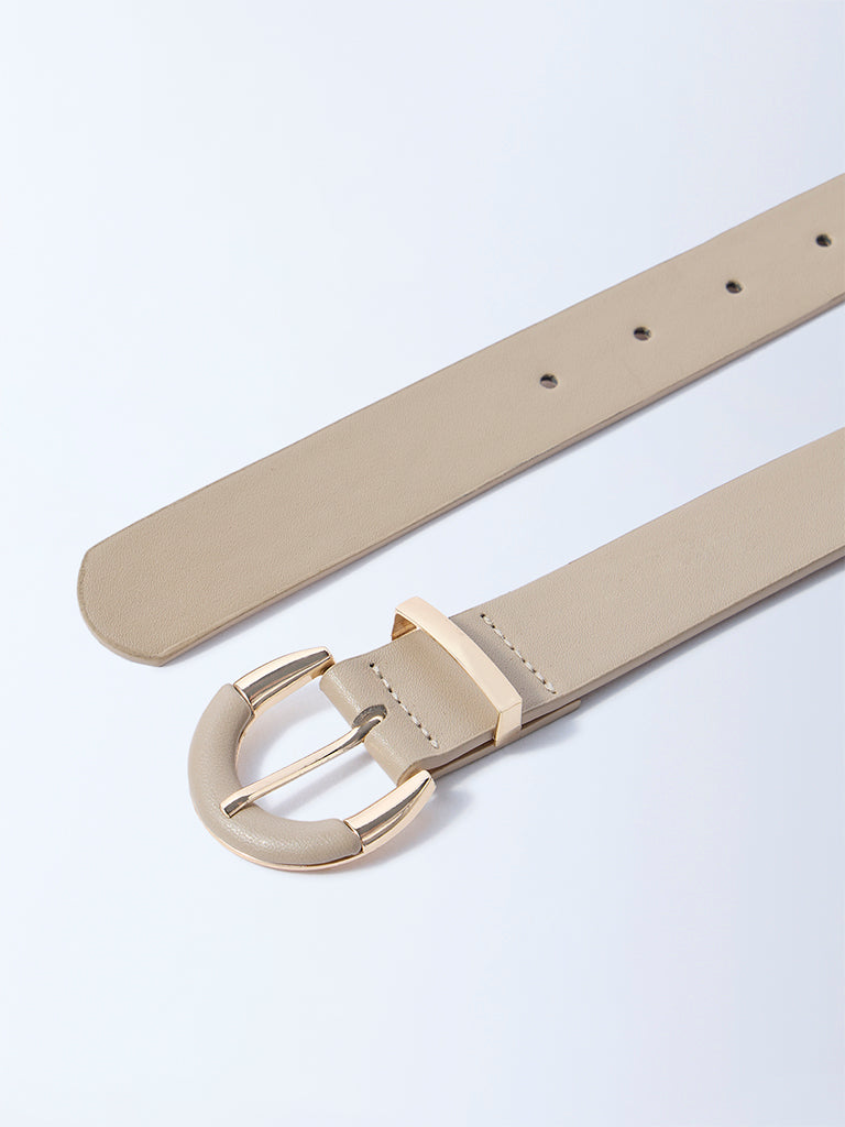 Westside Accessories Beige Dual-Tone Buckle Textured Belt