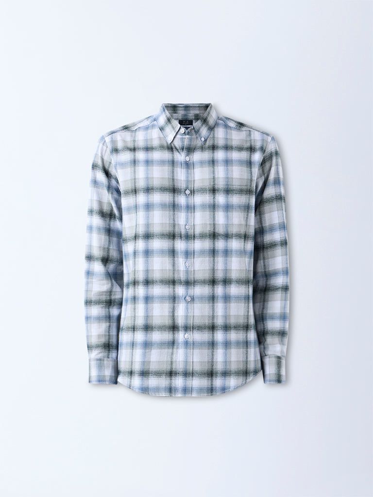 WES Casuals Green Checkered Relaxed-Fit Cotton Shirt
