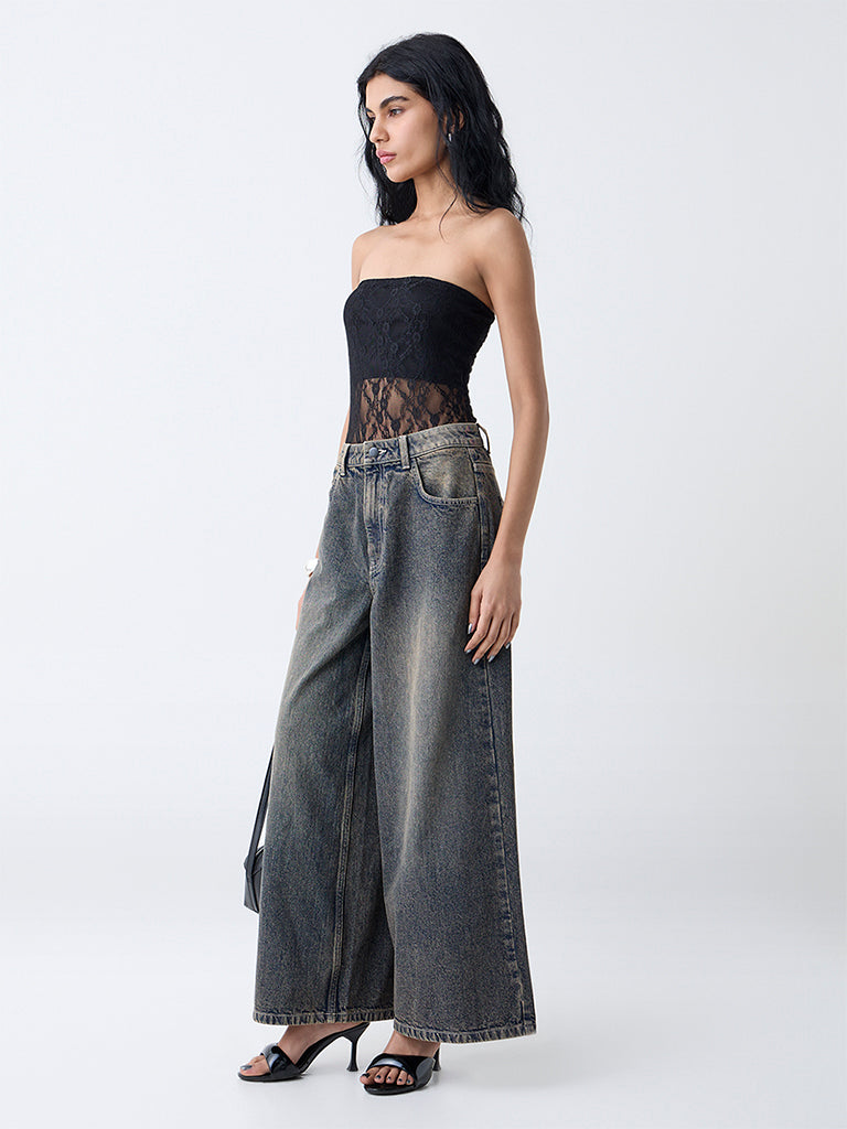 Nuon Black Lace-Detailed Bodysuit