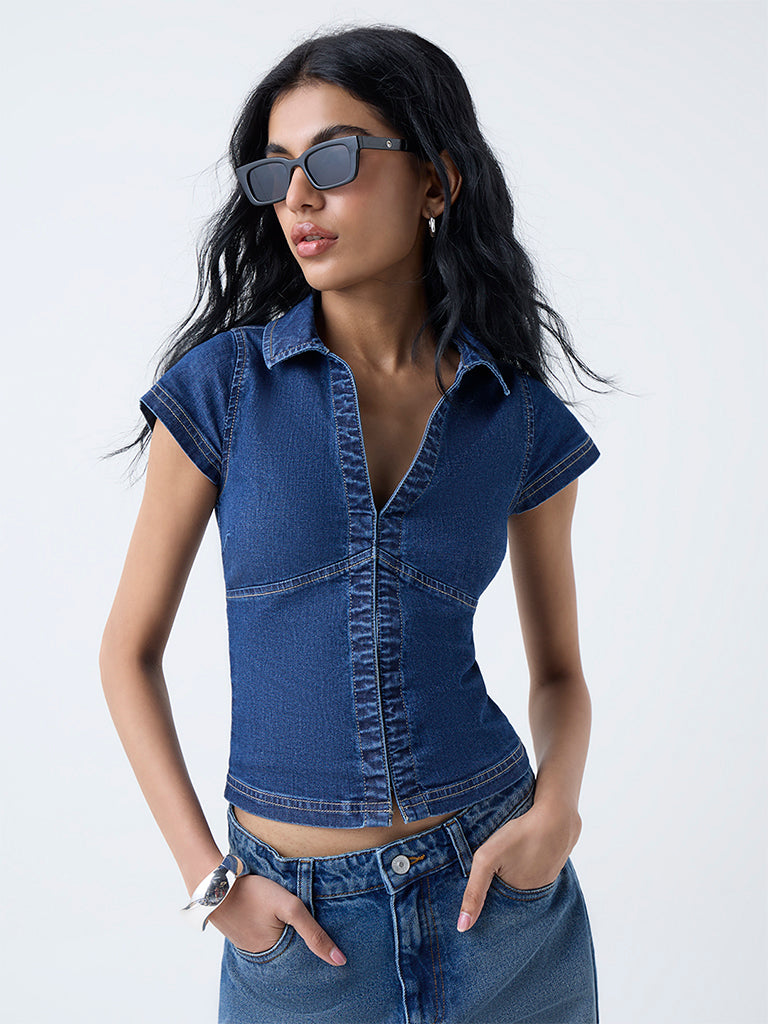 Nuon Dark Blue Denim Top