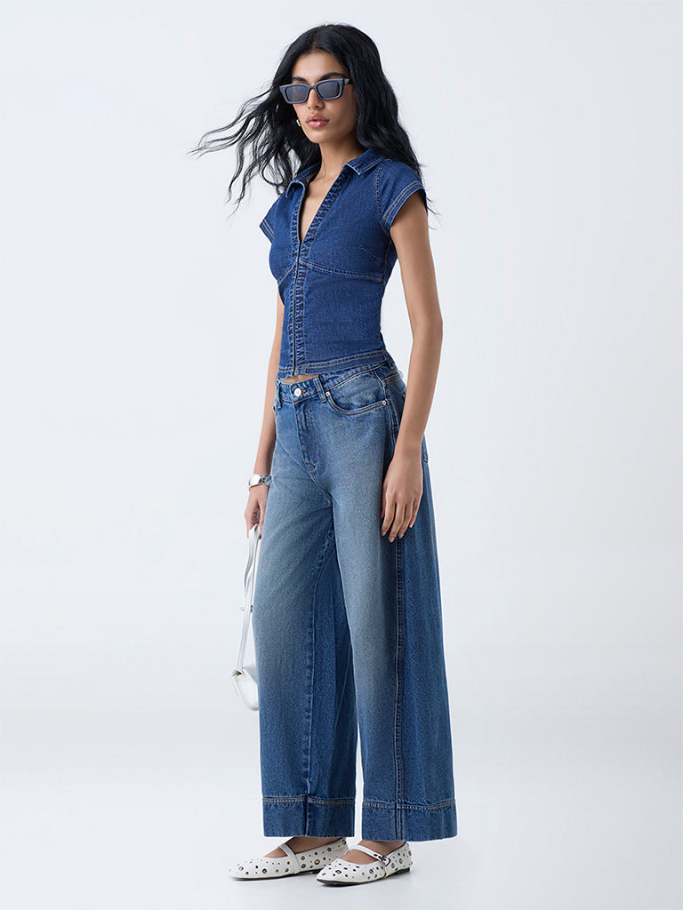Nuon Dark Blue Denim Top