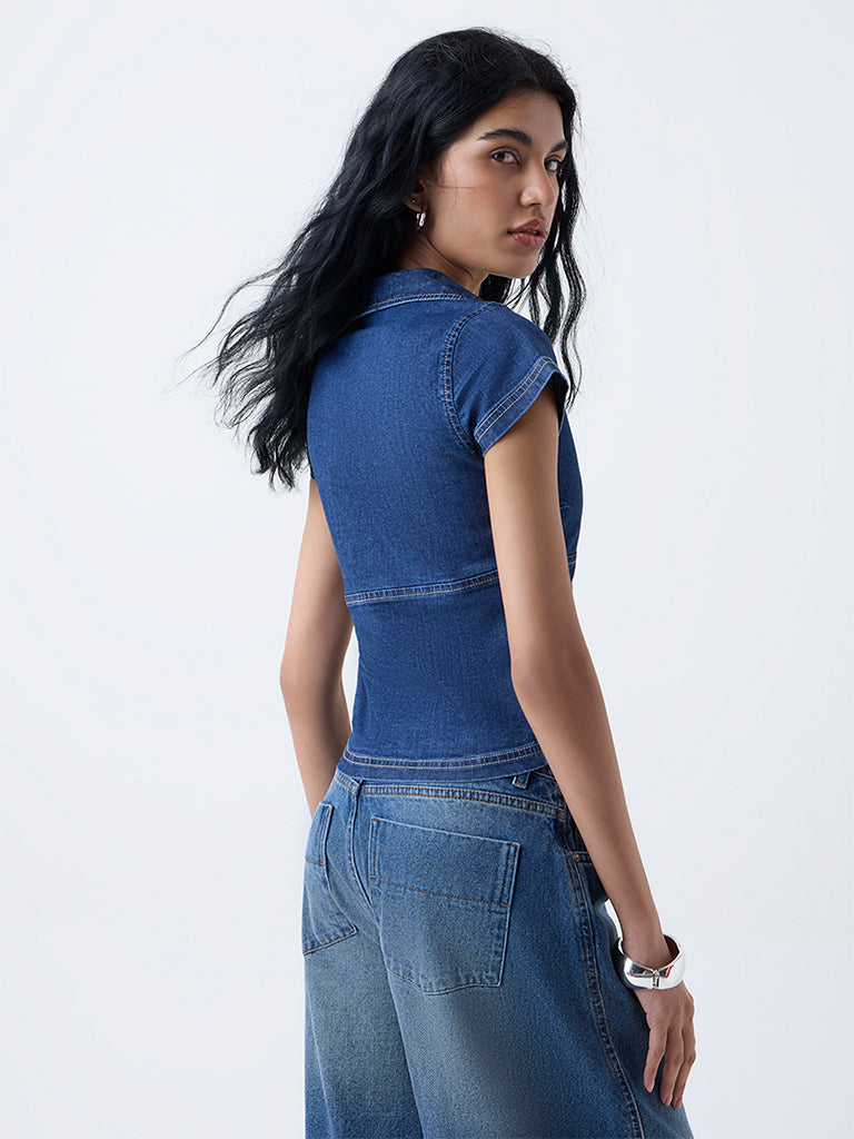 Nuon Dark Blue Denim Top