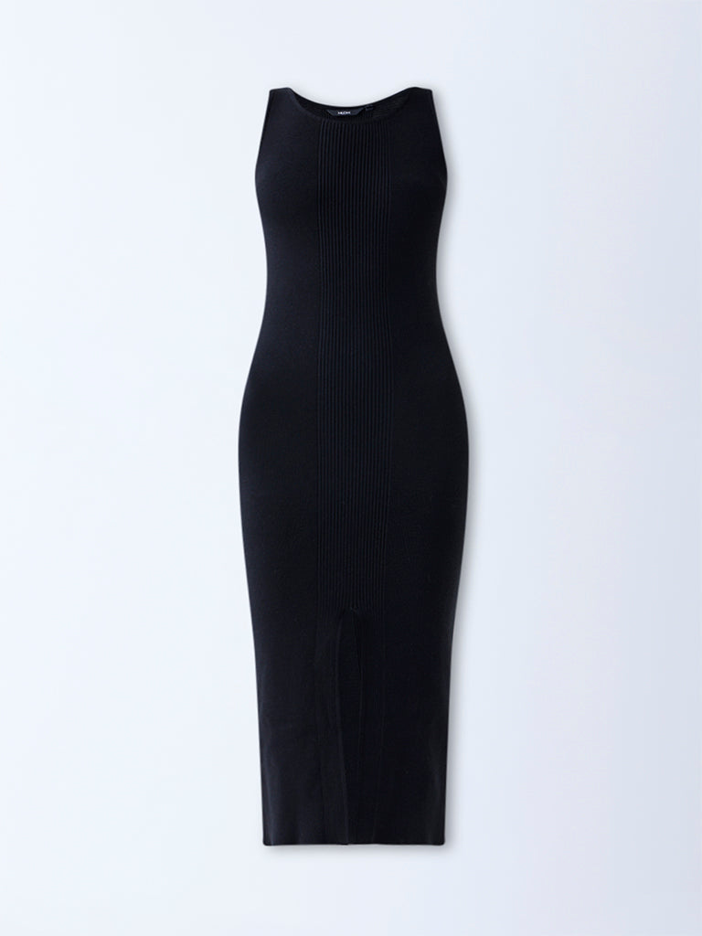 Nuon Black Ribbed Cotton Bodycon Dress