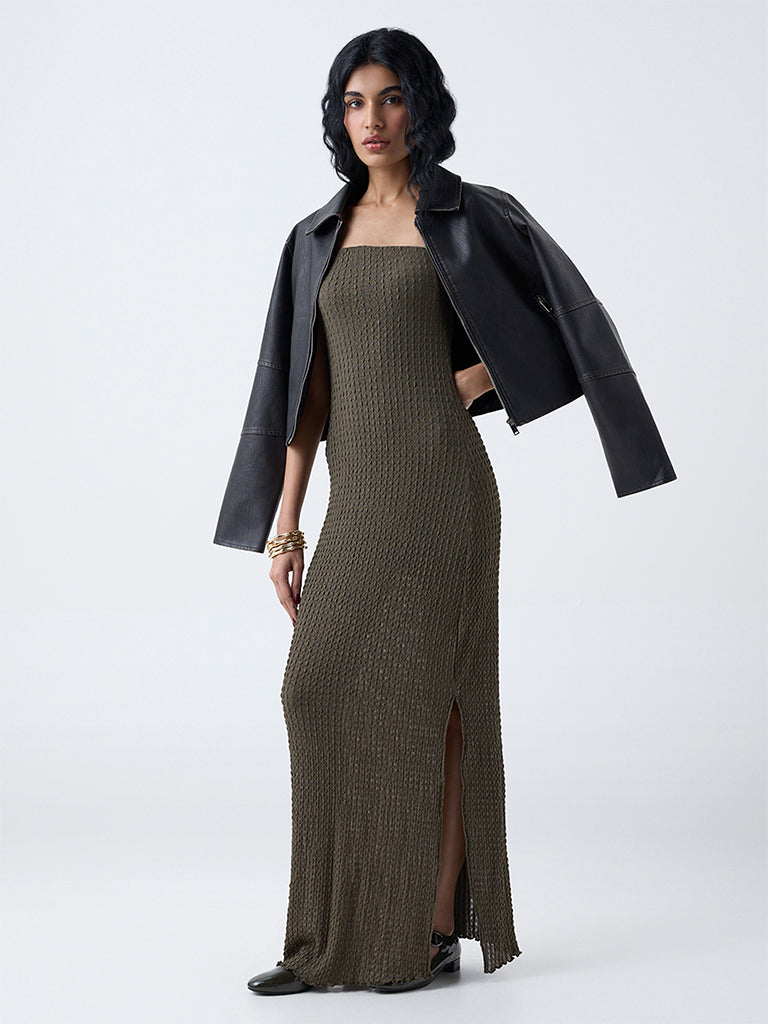 slim fit dress slacks Green Tube Top Maxi Dress L main image 1