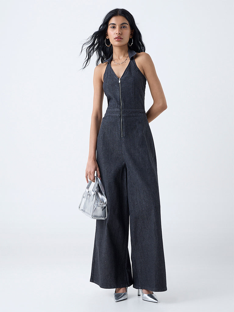 Buy Nuon Black Denim Jumpsuit from Westside