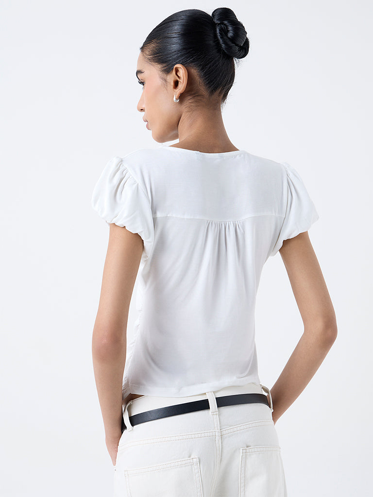 Nuon White Ruched Top