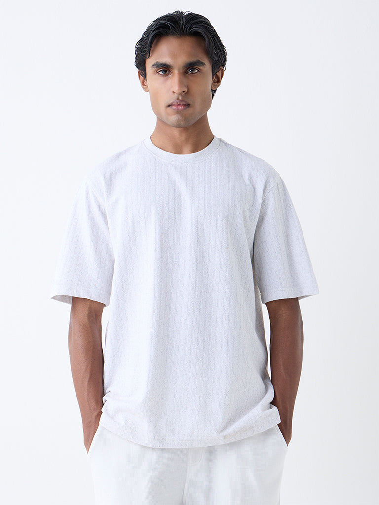 WES Lounge Grey Striped Relaxed-Fit Cotton-Blend T-Shirt