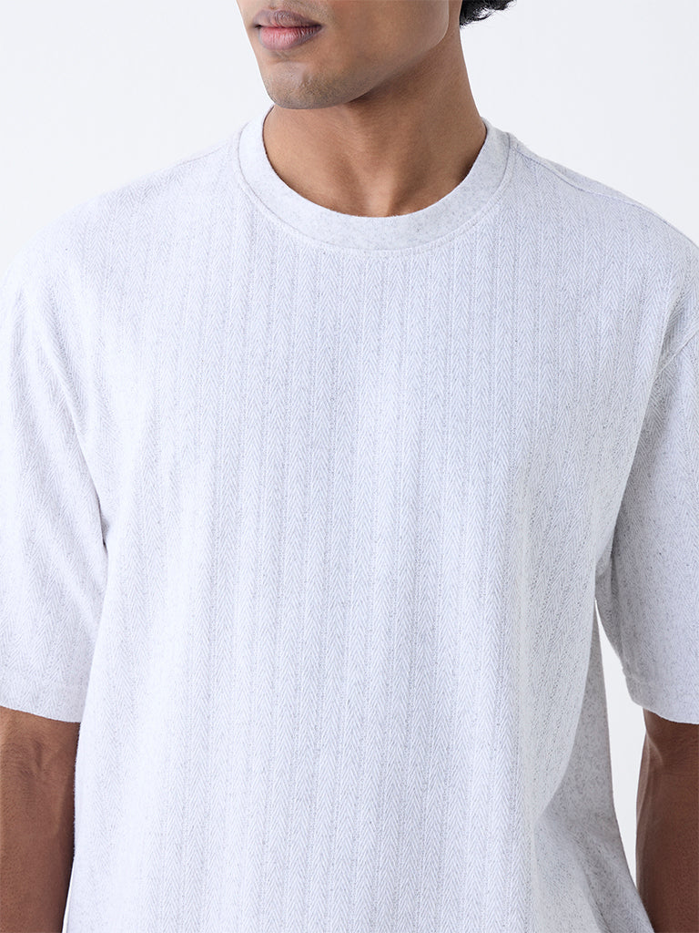 WES Lounge Grey Striped Relaxed-Fit Cotton-Blend T-Shirt