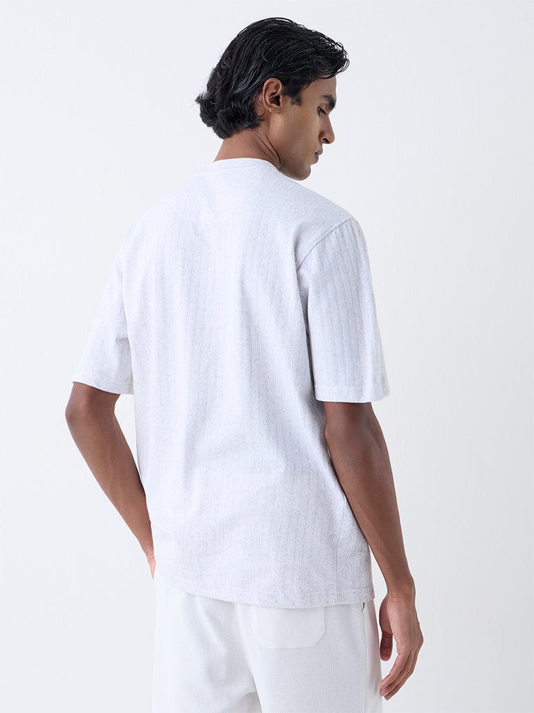WES Lounge Grey Striped Relaxed-Fit Cotton-Blend T-Shirt