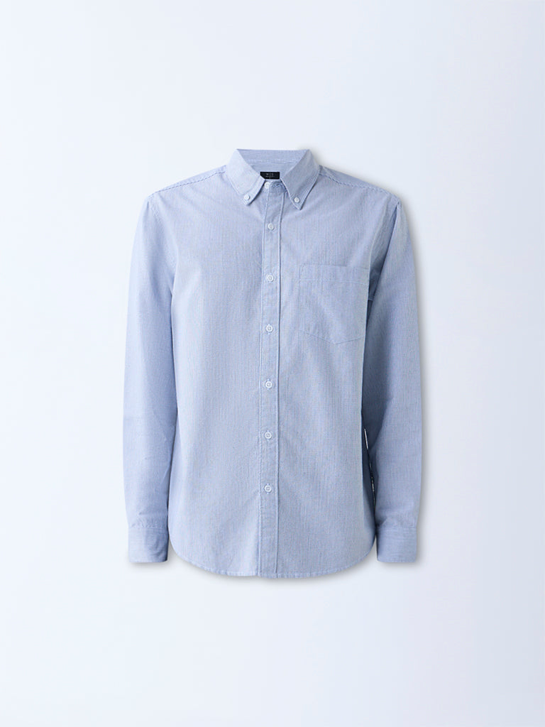WES Casuals Blue Pinstriped Cotton Relaxed-Fit Cotton Shirt