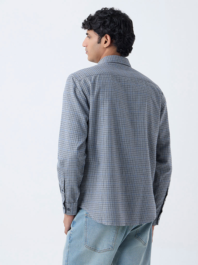 WES Casuals Grey Checks Pattern Relaxed-Fit Cotton Shirt