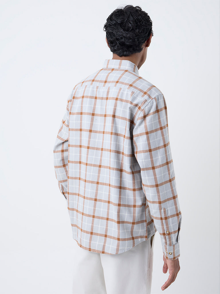 WES Casuals Grey Checkered Relaxed-Fit Cotton-Blend Shirt
