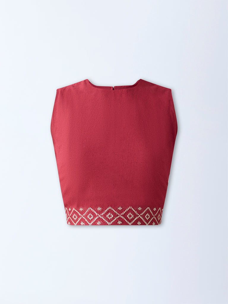 Bombay Paisley Maroon Embroidered Cotton-Blend Crop Top