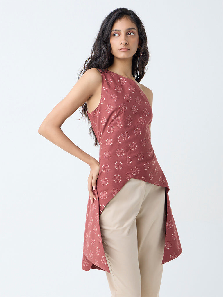 Bombay Paisley Red Floral Design One-Shoulder Cotton Top