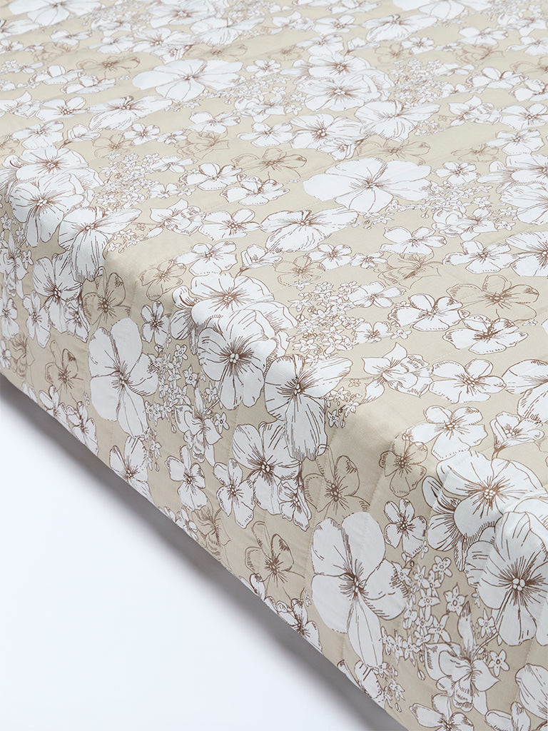 Westside Home Taupe Leaf Design Reversible Quilted Queen Bed Comforter