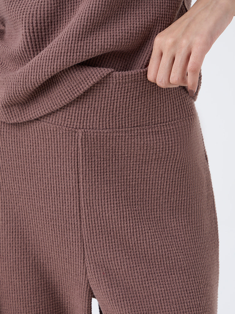 Superstar Brown Waffle-Textured Flared Pants
