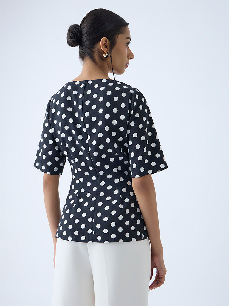 Wardrobe Black Polka Dotted Peplum Top