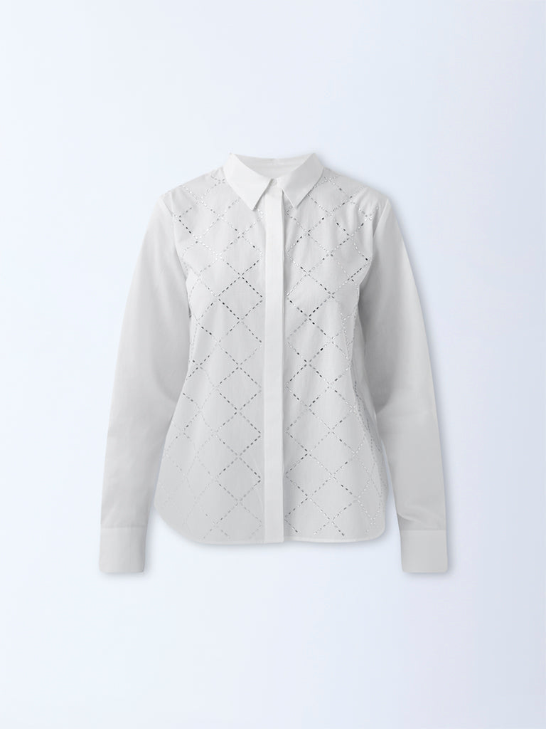 Wardrobe White Diamante-Detailed Cotton Shirt