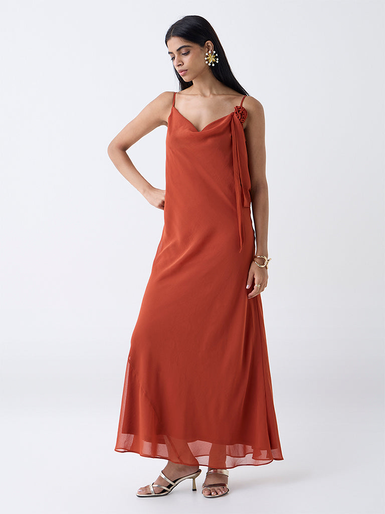 Wardrobe Orange Rosette-Detailed Slip Dress