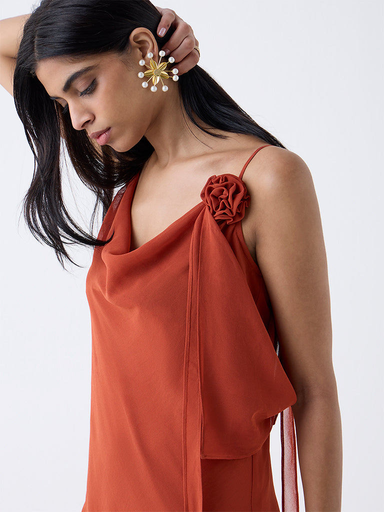 Wardrobe Orange Rosette-Detailed Slip Dress