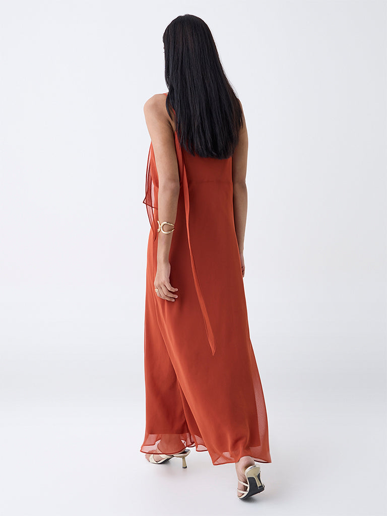 Wardrobe Orange Rosette-Detailed Slip Dress