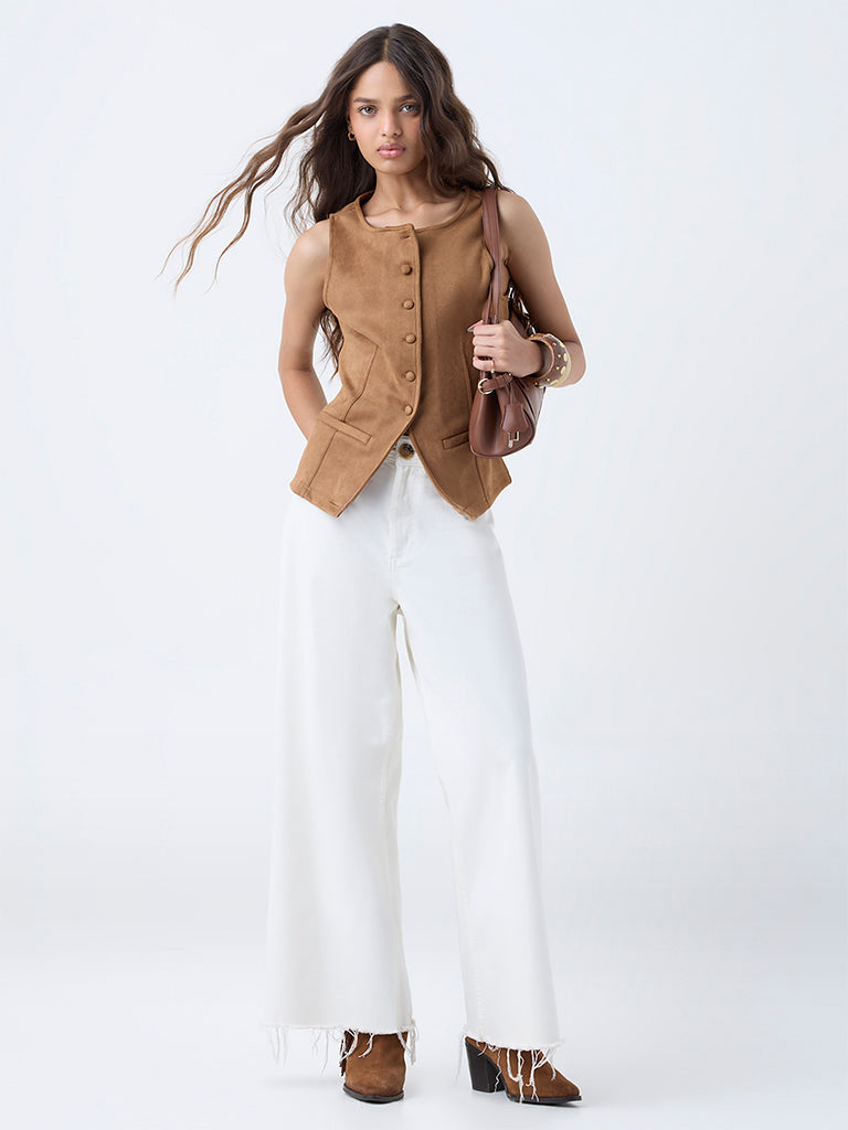 LOV Tan Faux Suede Waistcoat