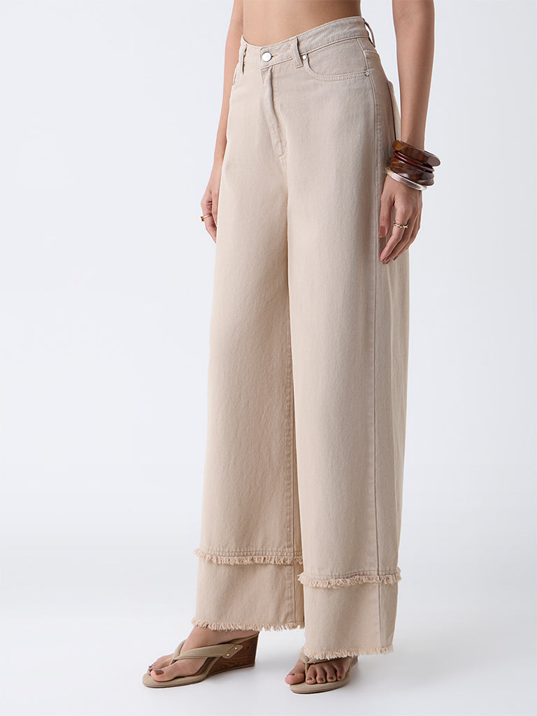 LOV Beige Wide-Leg High-Rise Jeans