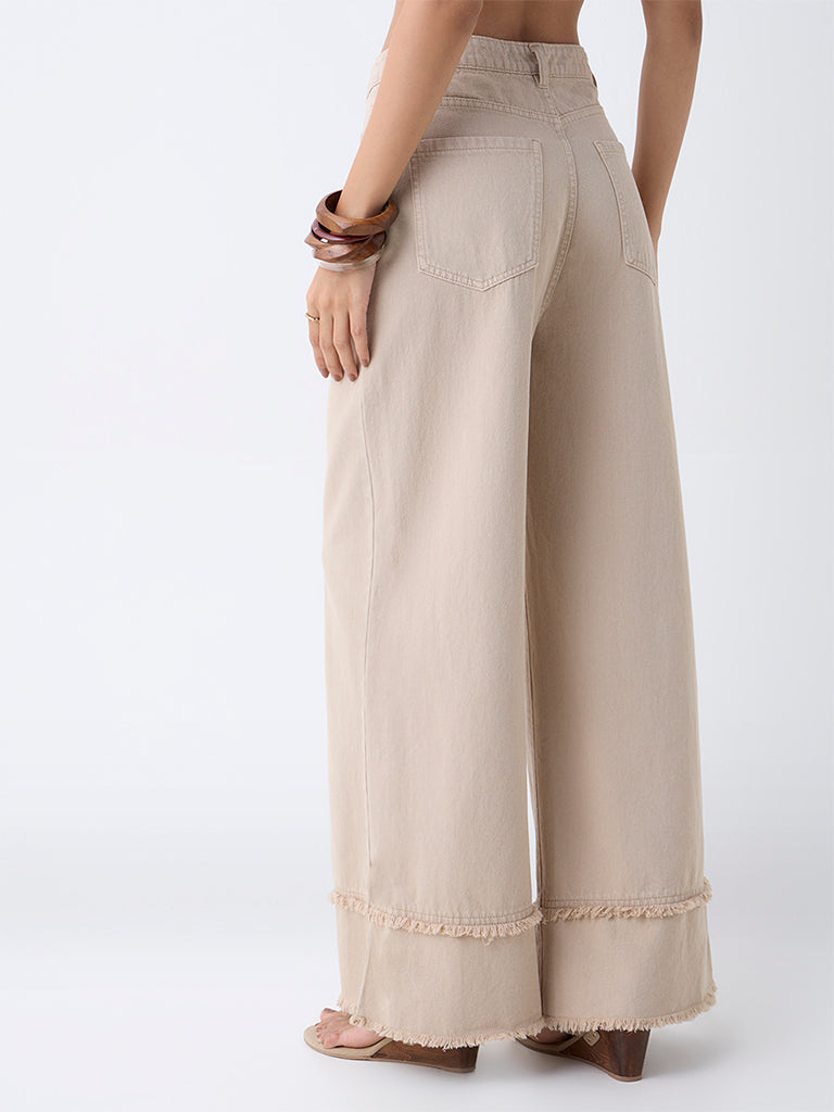 LOV Beige Wide-Leg High-Rise Jeans