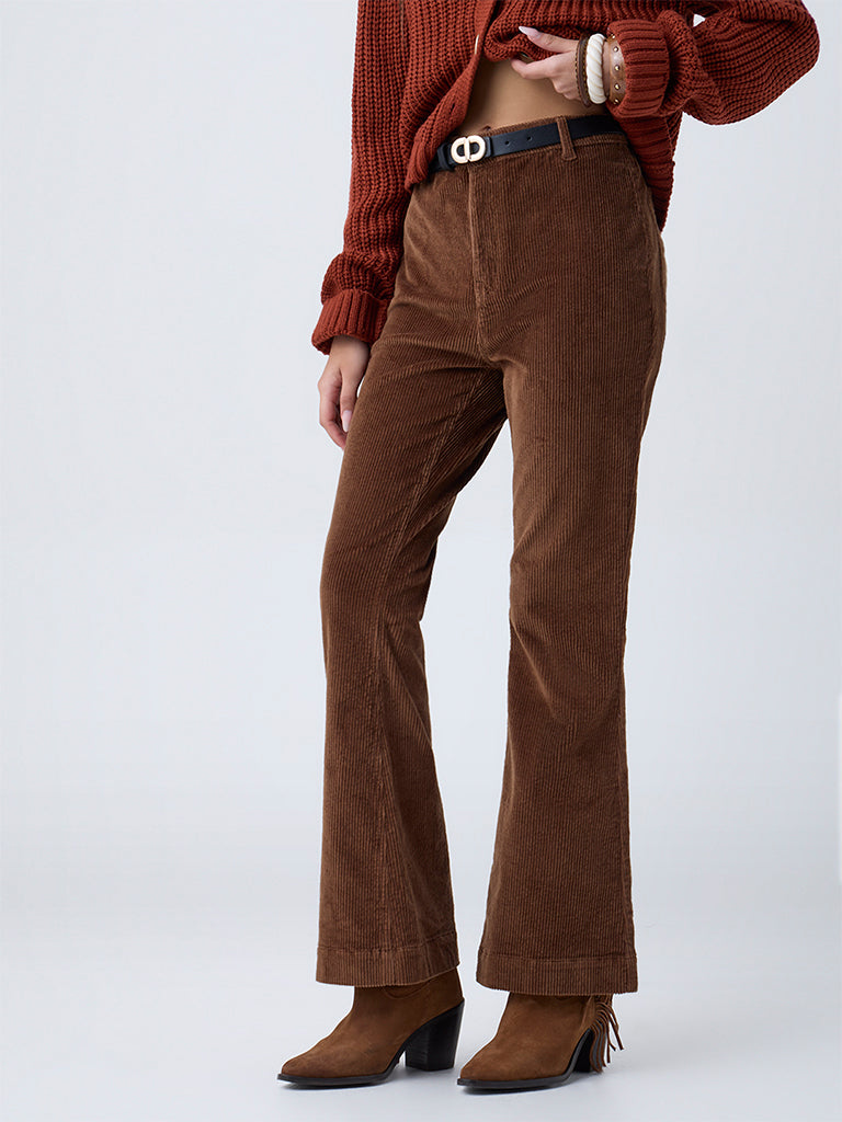 LOV Brown Bootcut High-Rise Corduroy Trousers