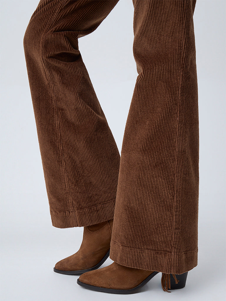 LOV Brown Bootcut High-Rise Corduroy Trousers