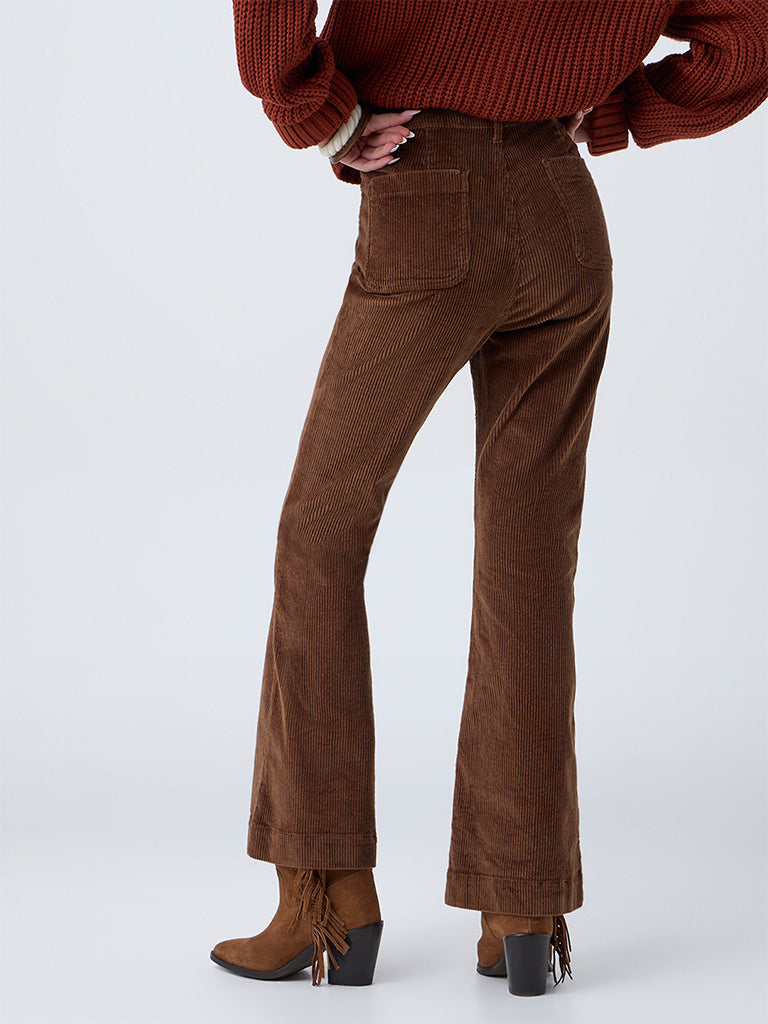 LOV Brown Bootcut High-Rise Corduroy Trousers